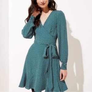 Loft Green Polka Dot Wrap Dress